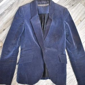 Navy Velour Zara Basic Pleated Blazer w/elbow pads